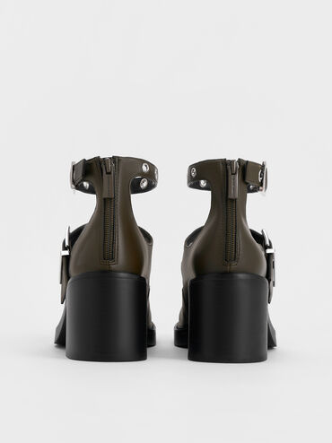 Grommet-Strap Mary Jane Pumps, Olive, hi-res