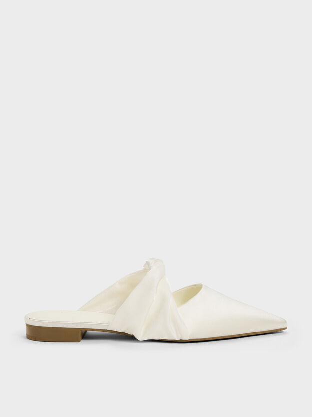 Satin Twisted-Strap Pointed Mules, White, hi-res