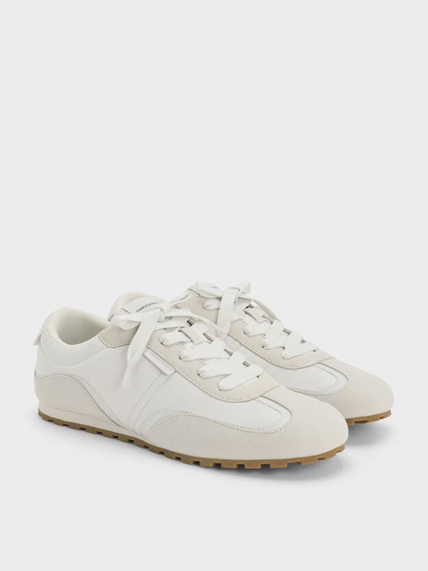 Nylon Contrast-Panel Sneakers, White, hi-res