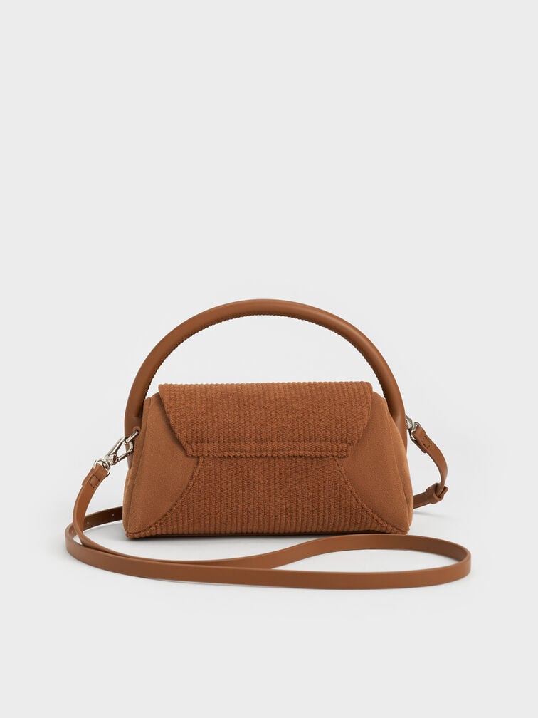 Girls' Nelly Recycled Suede & Corduroy Top Handle Bag, Brown, hi-res