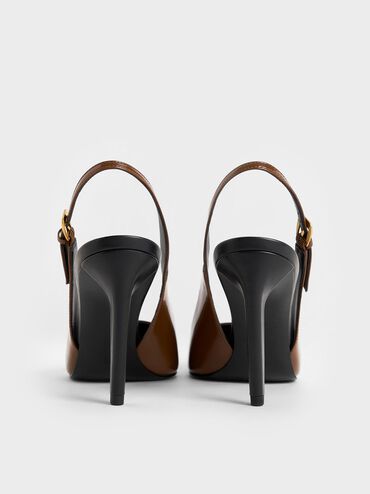 Cone-Heel Pointed-Toe Pumps, Brown, hi-res