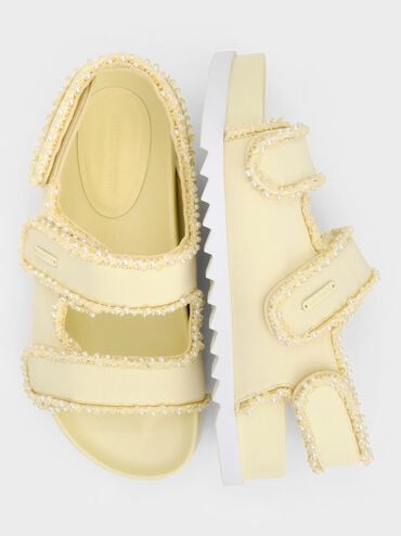 Pearl-Embellished Flatform Sandals, Butter, hi-res