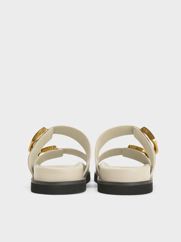 Gabine Gold-Buckle Leather Slides, Chalk, hi-res