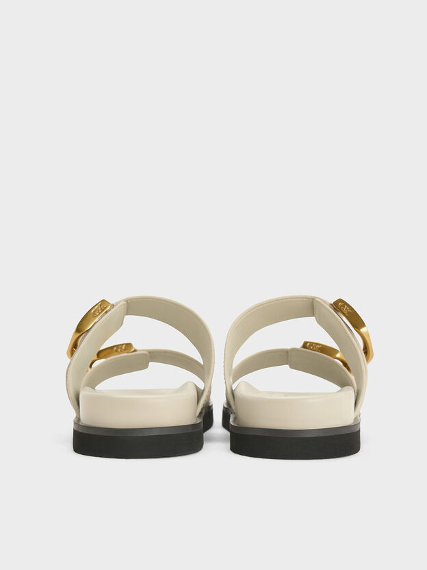 Gabine Gold-Buckle Leather Slides, Chalk, hi-res