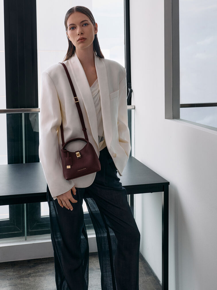 Mini Chance Turn-Lock Bucket Bag, Wineberry Red, hi-res