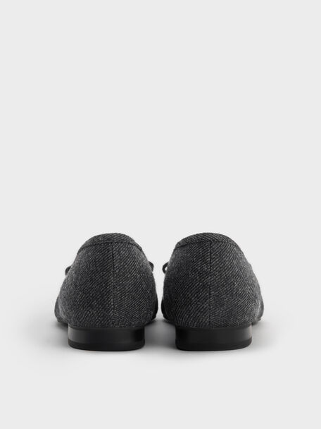 Felt Bow Pointed Ballet Flats, Dark Grey, hi-res