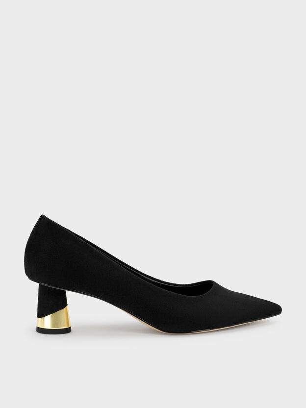 Cammie Faux Suede Metallic-Heel Pumps, Black Textured, hi-res