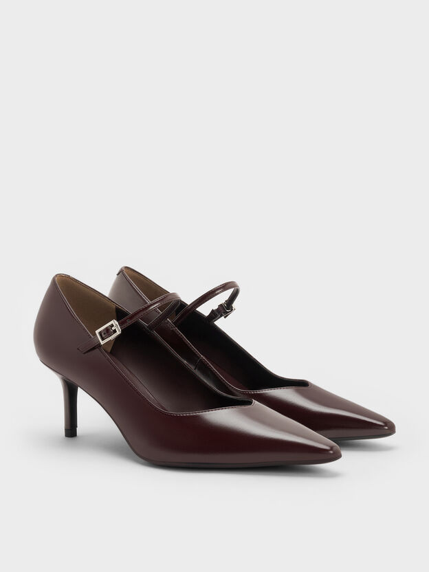 Pointed Mary Jane Pumps, Maroon, hi-res