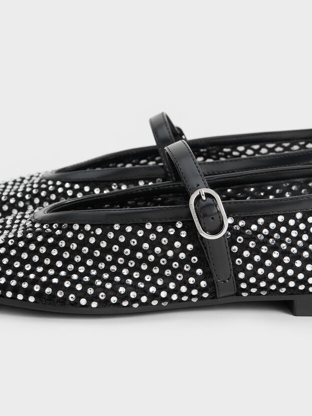 Maggie Mesh Crystal Mary Janes, Black, hi-res