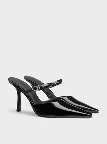 Tapered Square-Toe Heeled Mules, Black Box, hi-res