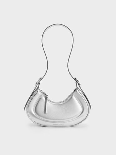 Petra Curved Shoulder Bag, Silver, hi-res