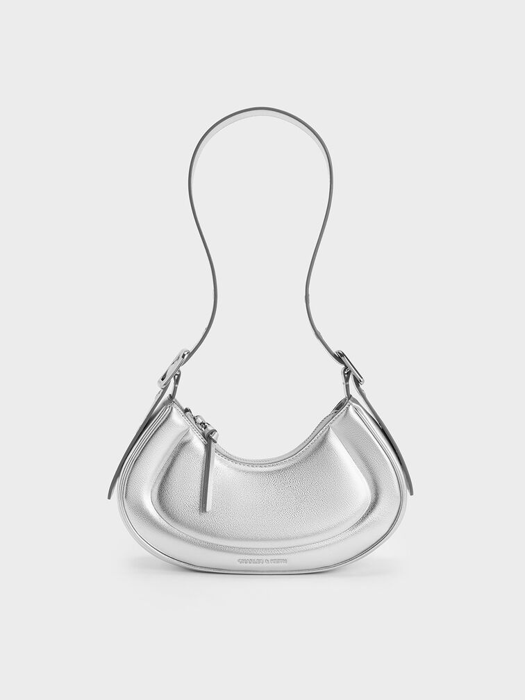 Petra Curved Shoulder Bag, Silver Petra Curved Shoulder Bag, Silver, hi-res