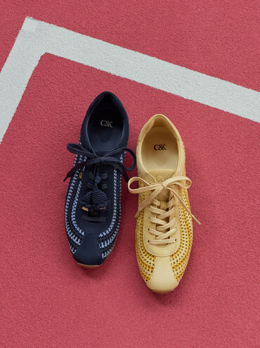 Jace Crochet & Suede Flower Sneakers, Yellow, hi-res