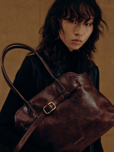 Victoria Belted Trapeze Tote Bag, Distressed Coffee, hi-res