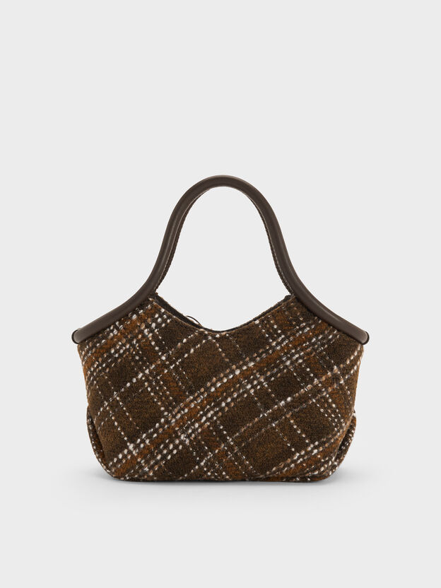 Hazel Checkered Bow Tubular Top Handle Bag, Multi, hi-res