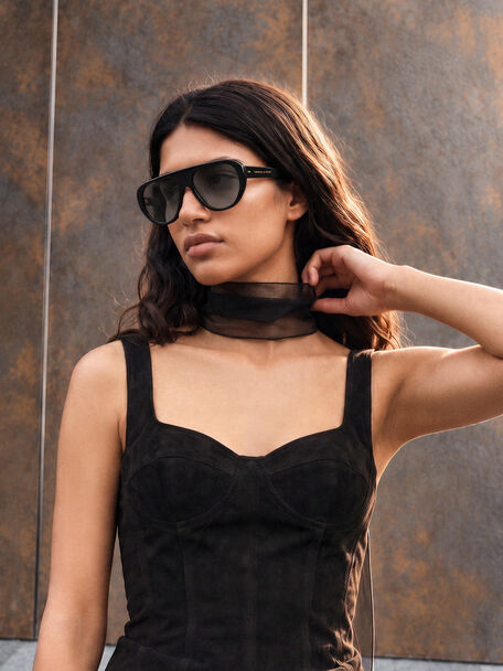 Ramone Aviator Sunglasses, Black, hi-res