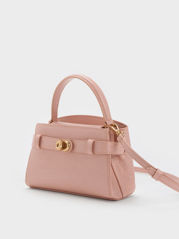 Aubrielle Croc-Effect Belted Top Handle Bag, Light Pink, hi-res