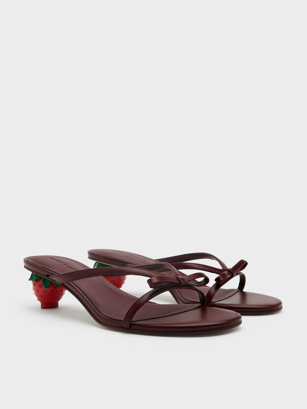 Sonali Bow Strawberry-Heel Mules, Burgundy, hi-res