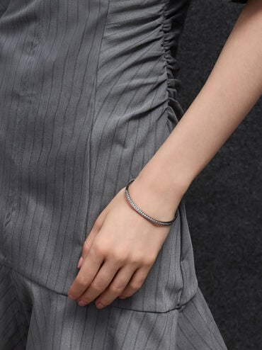 Hermione Crystal Bangle, Silver, hi-res