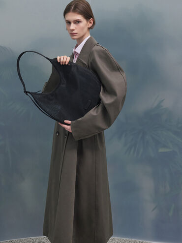 Mesh Crescent Hobo Bag, Jet Black, hi-res