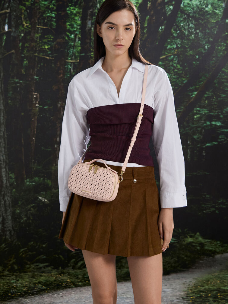 Azure Woven Crossbody Bag, Soft Pink, hi-res