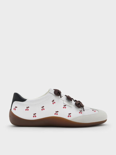 Cherry-Print Contrast-Panel Triple-Bow Sneakers, Multi, hi-res