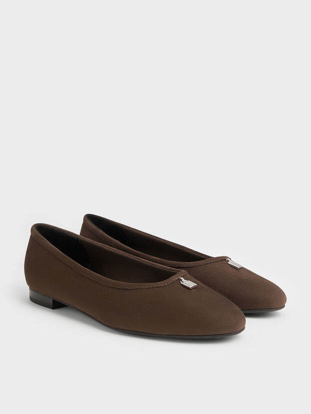 Griselda Faux Suede Ballet Flats, Dark Brown Textured, hi-res