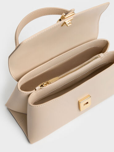 Adalyn Metallic-Buckle Chain-Strap Top Handle Bag, Dusted Oat, hi-res