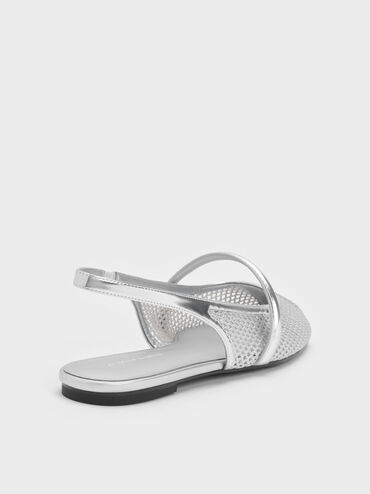 Ellory Mesh Slingback Mary Jane Flats, Silver, hi-res