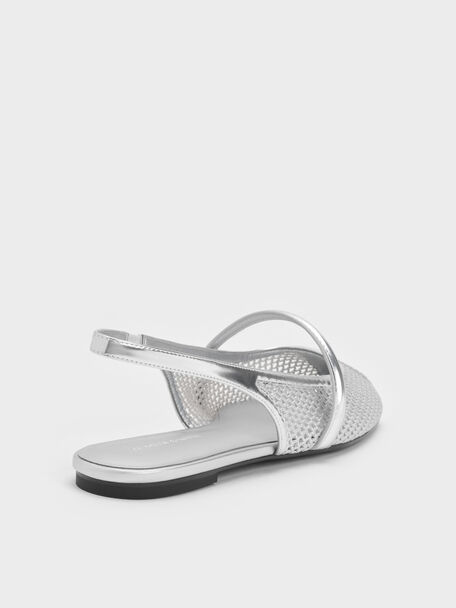 Ellory Mesh Slingback Mary Jane Flats, Silver, hi-res
