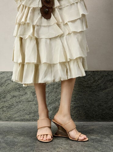 Mesh Sculptural-Heel Wedges, Nude, hi-res