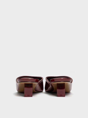 Patent Translucent-Heel Wedge Mules, Burgundy, hi-res