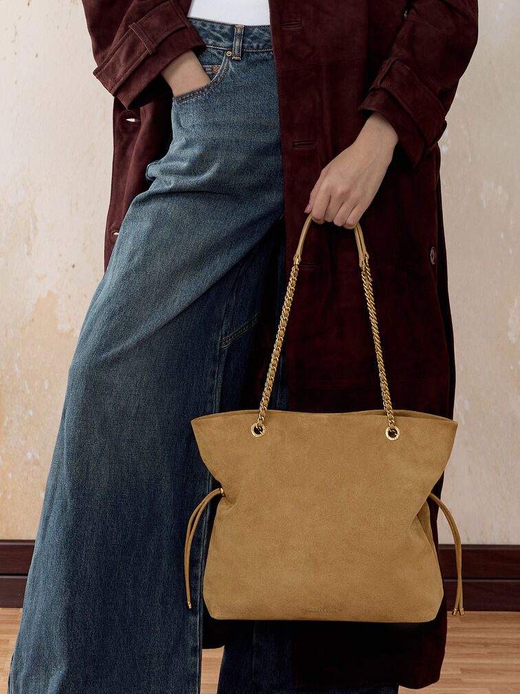 Arya Recycled Suede Braided-Strap Double-Handle Tote Bag, Sahara Sand, hi-res