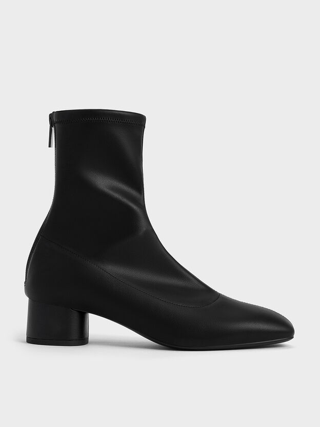 Stitch-Trim Heeled Ankle Boots, Black, hi-res