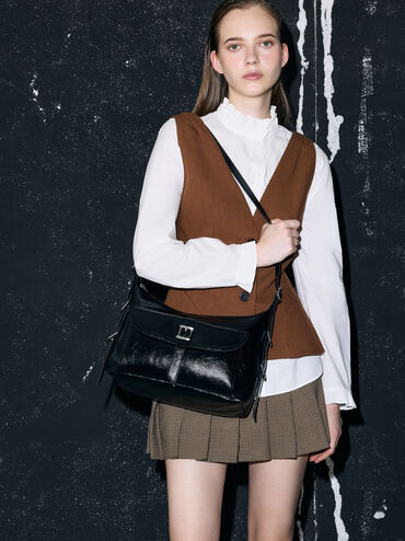 Bryna Belted Hobo Bag, Noir, hi-res