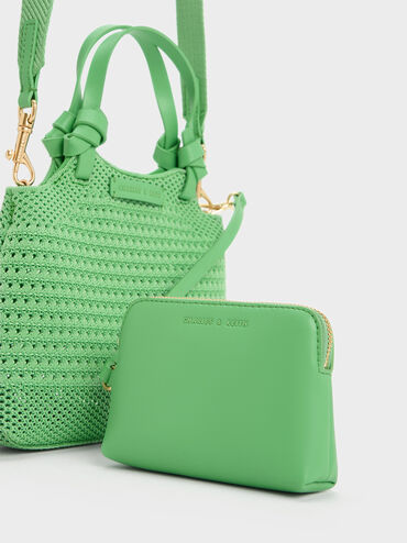 Ida Knotted Handle Knitted Tote Bag, Green, hi-res