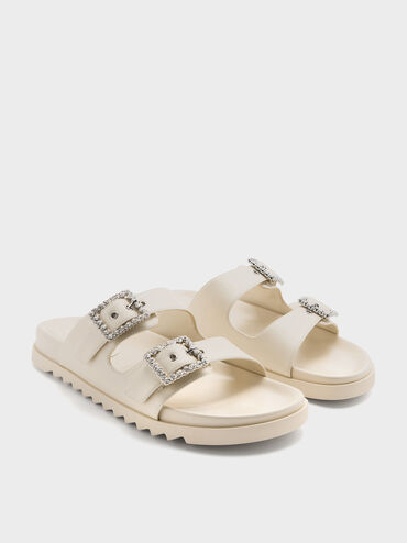 Gem-Buckle Double-Strap Sandals, Chalk, hi-res