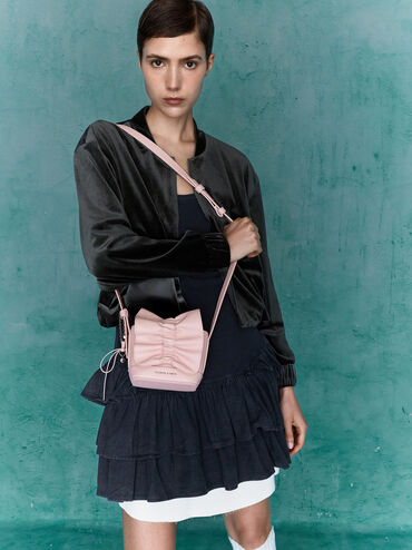 Kadee Ruched Bow-Charm Mini Bag, Cotton Candy Pink, hi-res