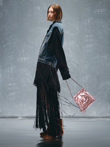 Duo Metallic Grommet Chain-Handle Two-Way Backpack, Aura Pink, hi-res