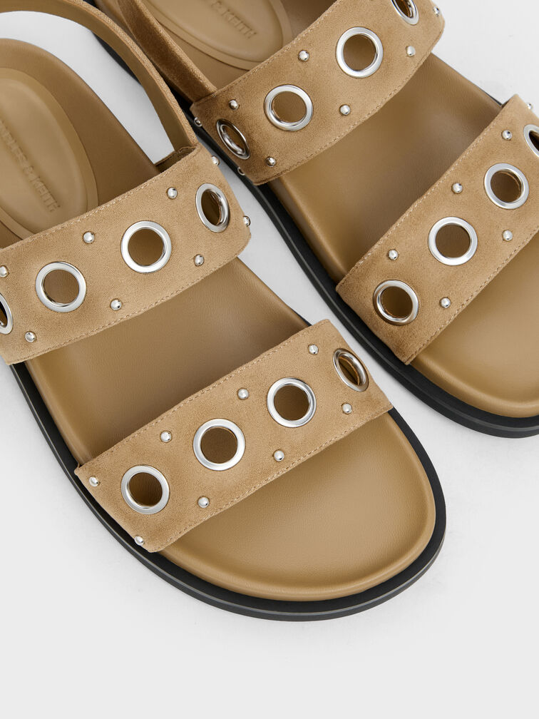 Faux Suede Grommet Slingback Sandals, Sand, hi-res