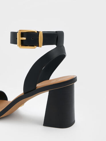Leather Block-Heel Ankle-Strap Sandals, Black, hi-res