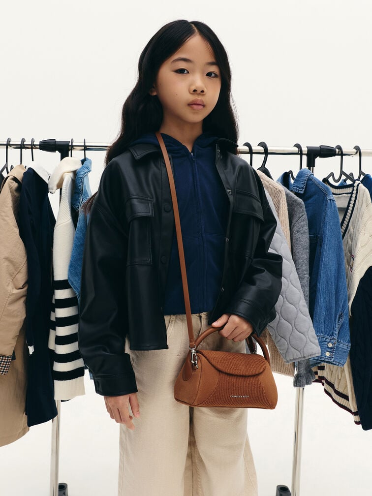 Girls' Nelly Recycled Suede & Corduroy Top Handle Bag, Brown, hi-res