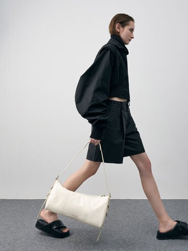 Bryna Panelled Grommet-Strap Crossbody Bag, Cream, hi-res