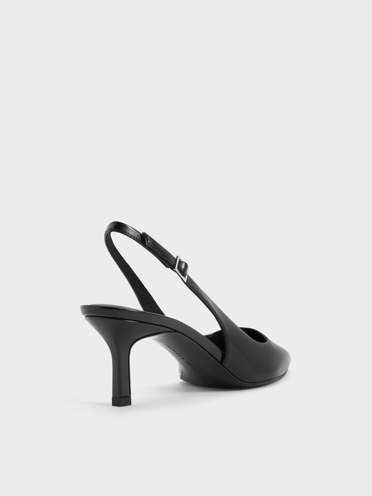 Pointed-Toe Kitten-Heel Slingback Pumps, Black Box, hi-res