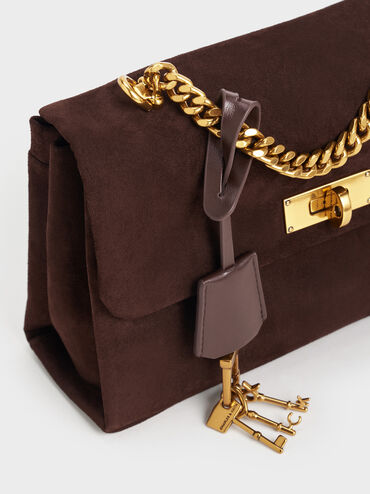 Kerry Recycled Suede Chain-Handle Crossbody Bag, Espresso Brown, hi-res
