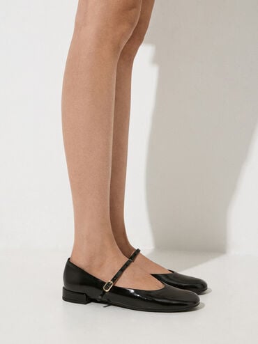 Gertrude Patent Round-Toe Mary Janes, Black Patent, hi-res
