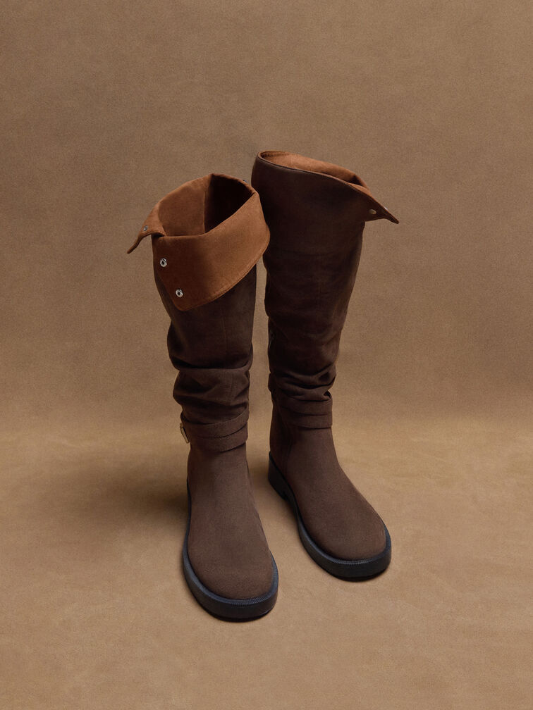 Eilis Faux Suede Thigh-High Boots, Dark Brown Textured, hi-res