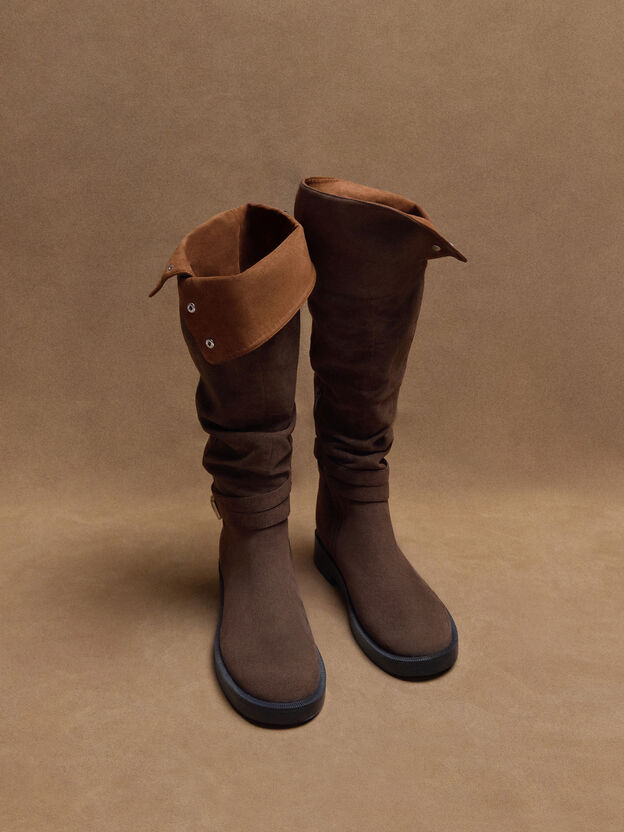 Eilis Faux Suede Thigh-High Boots, Dark Brown Textured, hi-res