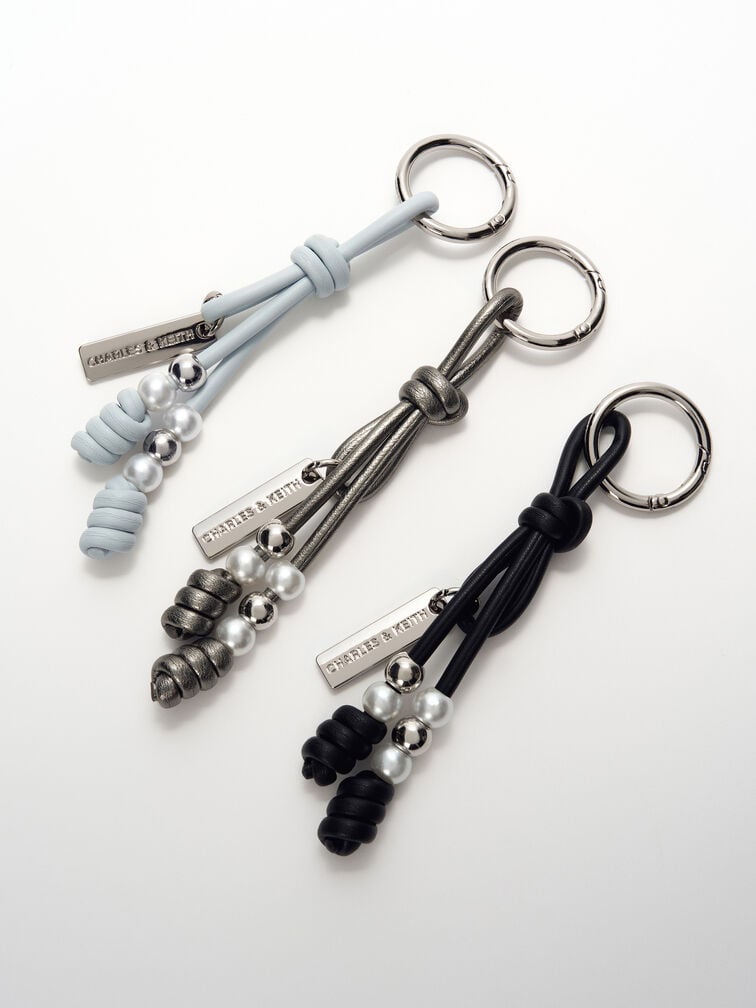 Beaded Cord Knot Charm, Noir, hi-res