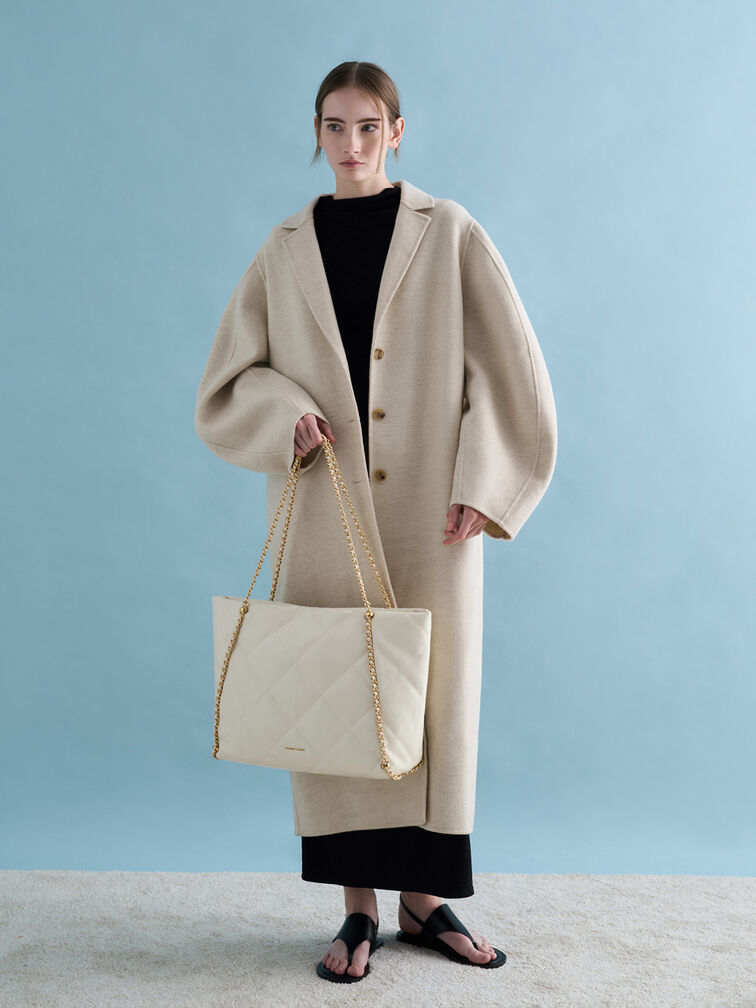 Apfra Quilted Chain-Embellished Tote Bag, Cream, hi-res